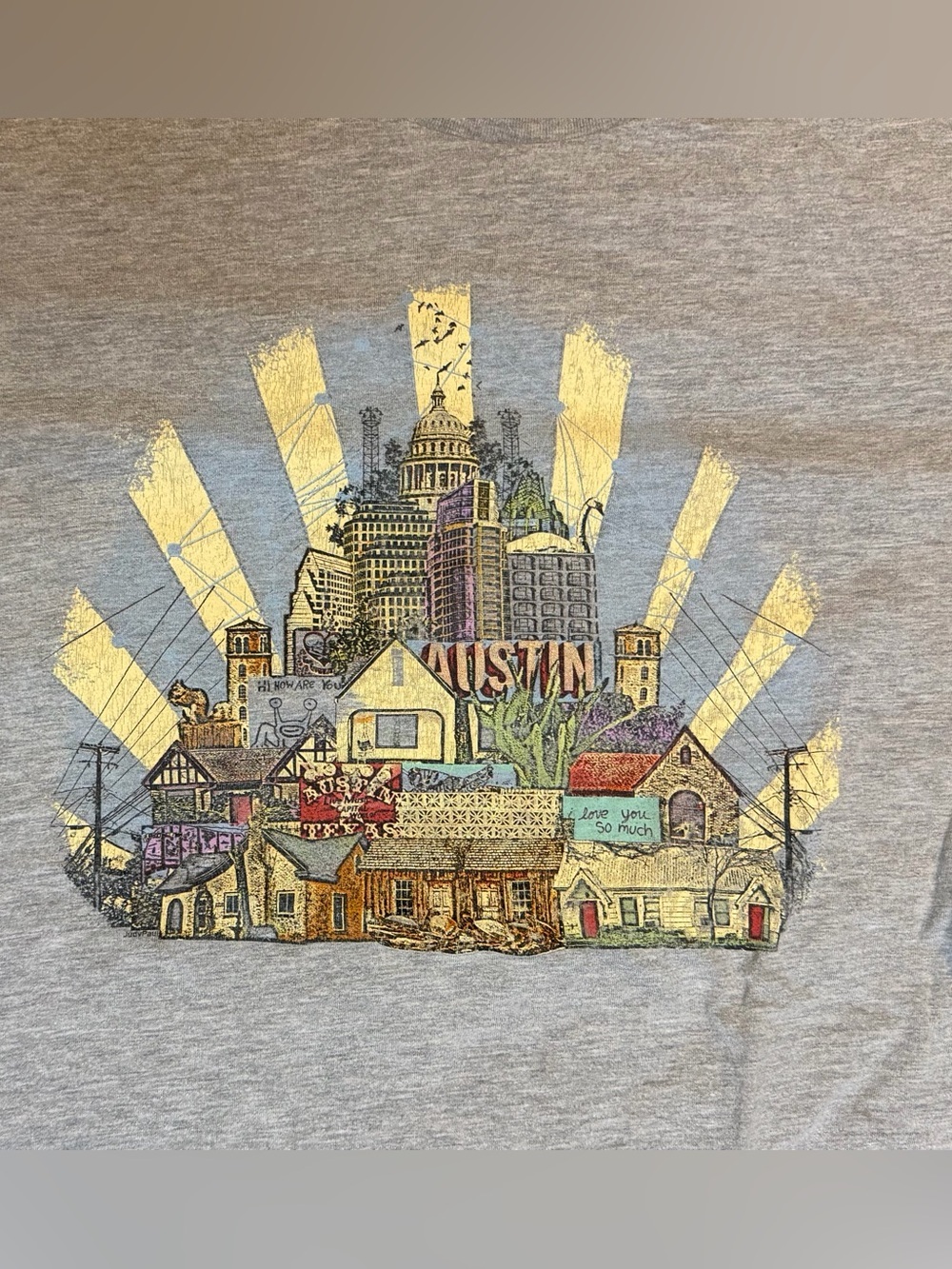 Austin Texas Skyline Graphic Tee Gray Unisex Size M Google Fiber ATX